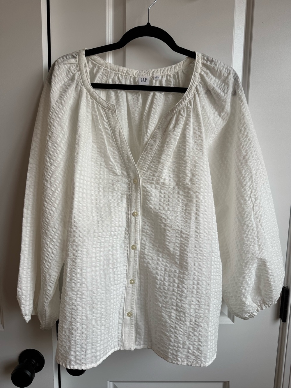GAP White Textured Seersucker Peasant Blouse | XL | Cottagecore Boho Top